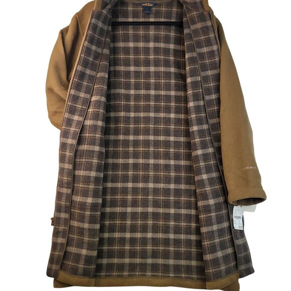 Vintage 90s Woolrich Womens Medium Hooded Fleece Coat Plaid Lined Brown Long New - Picture 6 of 11